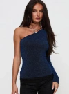 Princess Polly Dance All Night One Sleeve Top In Navy Glitter