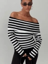 Princess Polly Danyel Off The Shoulder Sweater In Black / White Stripe