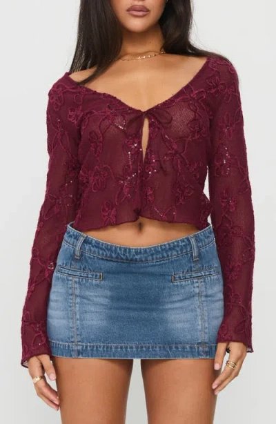 Princess Polly Darbi Denim Miniskort In Burgundy