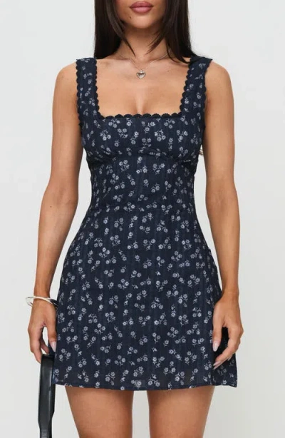 Princess Polly Dasha Floral Cotton Fit & Flare Minidress In Blue