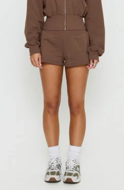 Princess Polly Daybreak Rib Waist Shorts In Brown