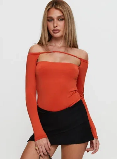 Princess Polly Degree Of Seperation Buckle Detail Long Sleeve Bodysuit In Orange
