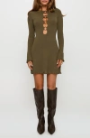 Princess Polly Dejonge Ring Detail Long Sleeve Minidress In Green