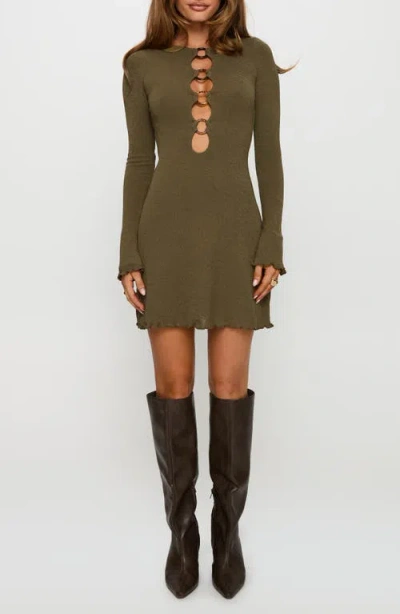 Princess Polly Dejonge Ring Detail Long Sleeve Minidress In Green