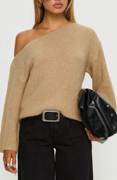Princess Polly Delyn Off The Shoulder Sweater In Brown
