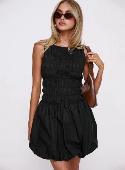 Princess Polly Demure Shirred Mini Dress In Black
