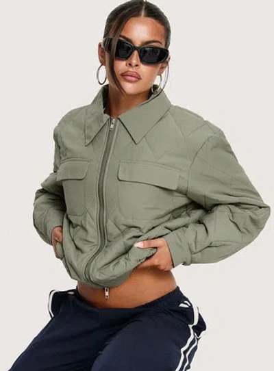 Princess Polly Denvar Quilted Bomber Jacket In Green