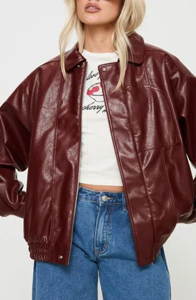 Princess Polly Devija Oversize Faux Leather Jacket In Brown