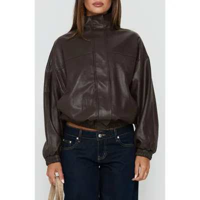 Princess Polly Dialtone Funnel Neck Faux Leather Jacket In Brown