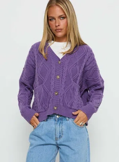 Princess Polly Dillian Cable Knit Cardigan In Purple