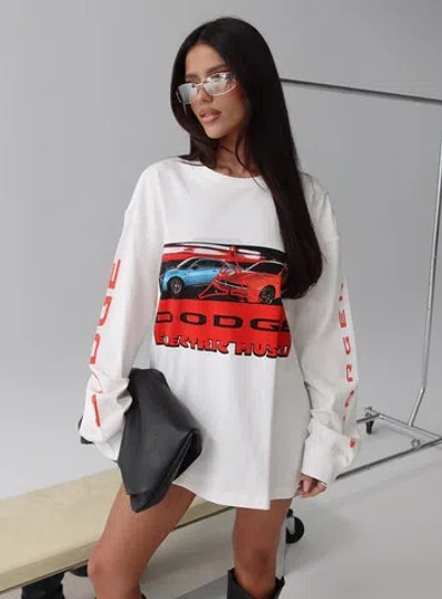 Princess Polly Dodge Electric Muscle Long Sleeve Graphic Top In White