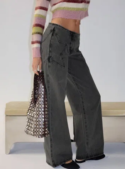 Princess Polly Dolley Star Stitch Mid Rise Wide Leg Jean In Gray