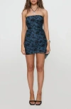 Princess Polly Donelli Floral Strapless Mesh Minidress In Navy/black