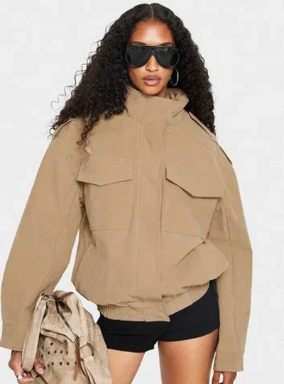 Princess Polly Double Life Mock Neck Cargo Jacket In Sand