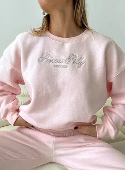 Princess Polly Dream Fleece Princess Polly Crew Neck Sweatshirt Script In Pink