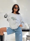 Princess Polly Dream Fleece Retro Car Crew Neck Sweatshirt In Grey Marle