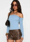 Princess Polly Dusky Twisted Off The Shoulder Long Sleeve Top In Blue