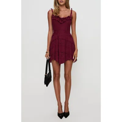 Princess Polly Dwyer Tie Strap Lace Minidress In Burgundy