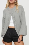 Princess Polly Edern Blouson Cotton Blend Cardigan In Grey