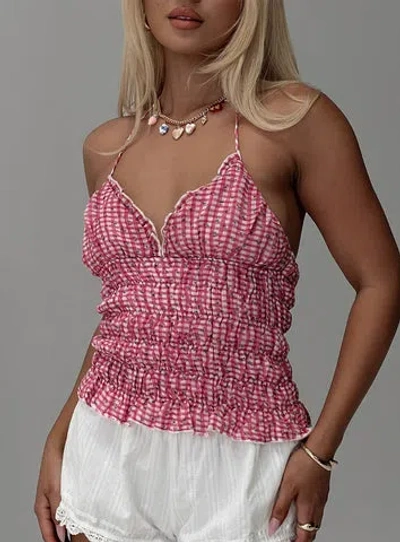 Princess Polly Eliette Ruched Top In Pink Check