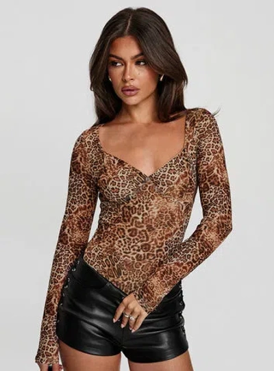 Princess Polly Elixia Long Sleeve Bodysuit In Leopard