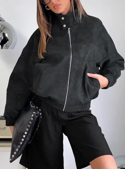 Princess Polly Ellissa Faux Suede Bomber Jacket In Black