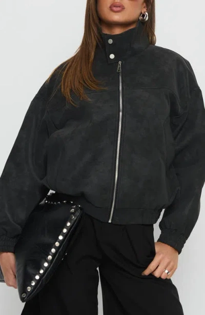 Princess Polly Ellissa Faux Suede Bomber Jacket In Black
