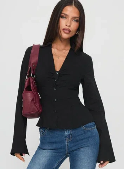 Princess Polly Elowenn Long Sleeve Button-up Shirt In Black