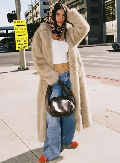 Princess Polly End Of Beginning Faux Fur Longline Jacket In Beige
