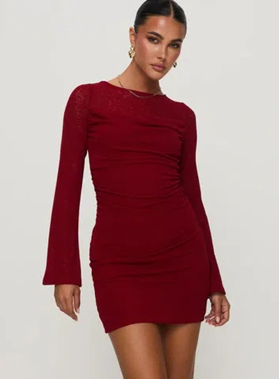 Princess Polly Epiphany Long Sleeve Mini Dress In Burgundy
