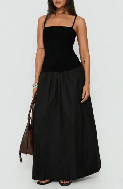 Princess Polly Erroll Drop Waist Knit Maxi Dress In Black