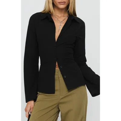 Princess Polly Eryx Tie Back Cotton Button-up Shirt In Black