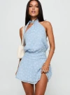 Princess Polly Eurythmic Scarf Halter Mini Dress In Blue Jacquard