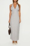 Princess Polly Evienna Check Plunge Halter Neck Maxi Dress In Gray