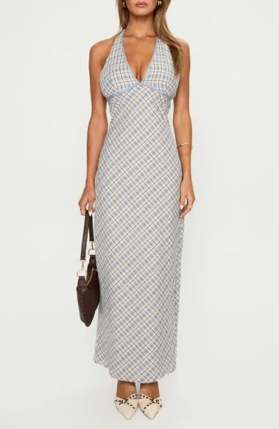 Princess Polly Evienna Check Plunge Halter Neck Maxi Dress In Gray