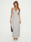 Princess Polly Evienna Check Plunge Halter Neck Maxi Dress In Gray