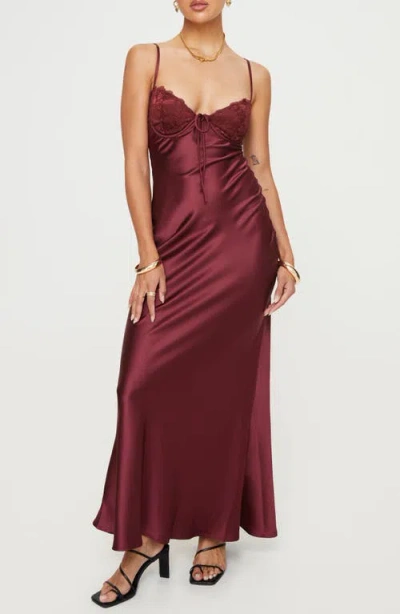 Princess Polly Fadyen Bias Cut Satin Maxi Dress In Dark Red