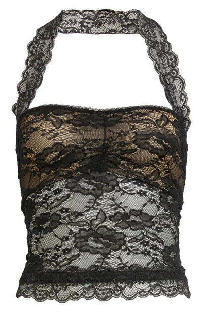 Princess Polly Fantasize Lace Halter Top Blk In Black