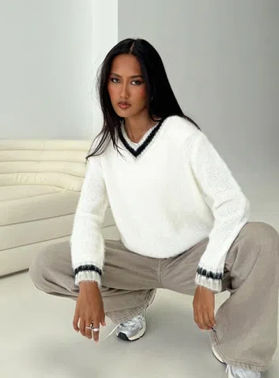Princess Polly Federation V Neck Knit Sweater In White
