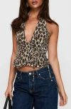 Princess Polly Feel This Way Leopard Denim Halter Top In Gray