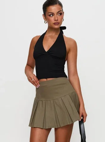 Princess Polly Feodora Pleat Mini Skirt Khaki In Beige