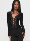 Princess Polly Find An Angel Long Sleeve Lace Trim Top In Black