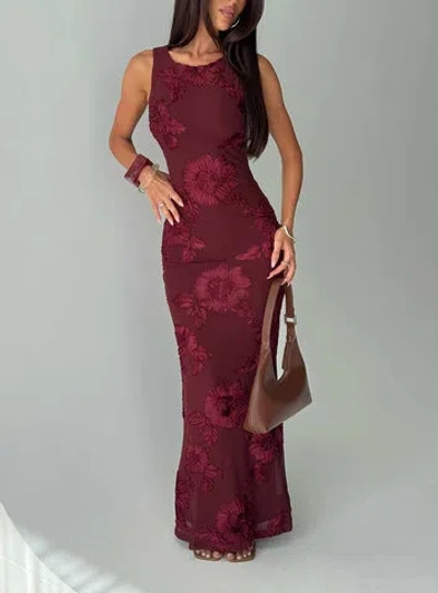 Princess Polly Fionna Floral Sleeveless Maxi Dress In Burgundy
