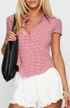 Princess Polly Float Away Plaid Crop Button-up Shirt In Red