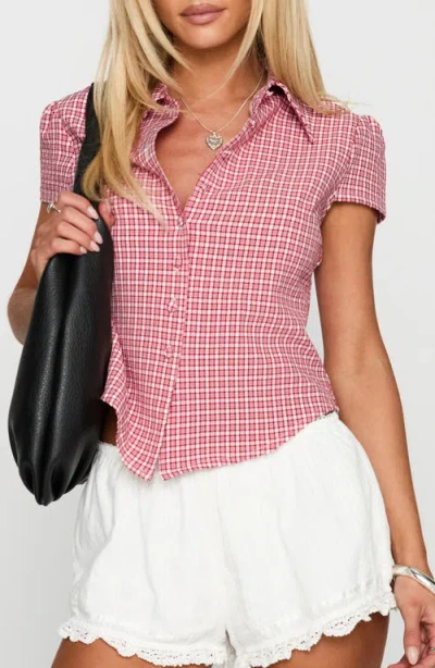 Princess Polly Float Away Plaid Crop Button-up Shirt In Red
