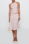 Princess Polly Floral Ruched Halter Crop Top & Skirt Set In Pink