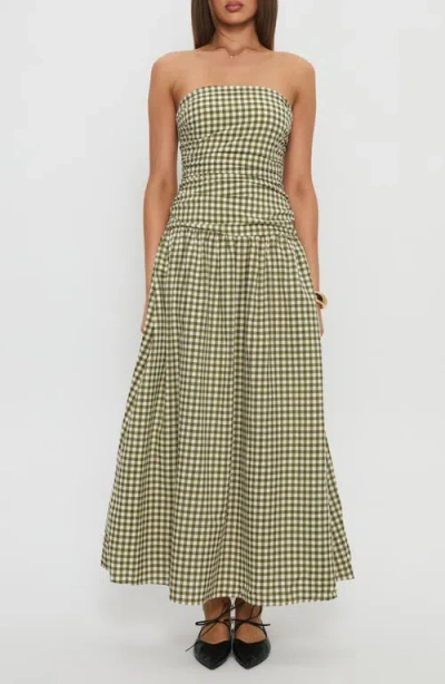 Princess Polly Frankey Strapless Gingham Drop Waist Maxi Dress In Green