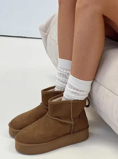Princess Polly Franz Shearling Boots Brown In Tan