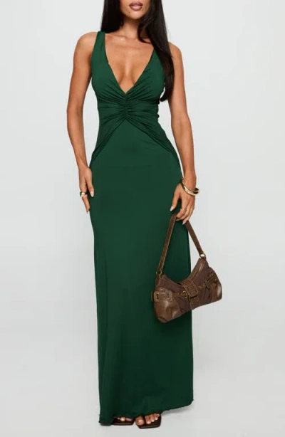 Princess Polly Frederica Plunge Neck Maxi Dress In Green