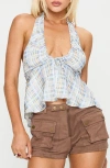 Princess Polly Gadot Check Ruched Halter Top In Multi
